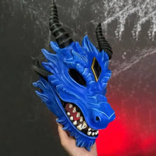 Masque de dragon en latex halloween taille unique bleu vif avec cornes noires et écailles détaillées pour déguisement carnaval