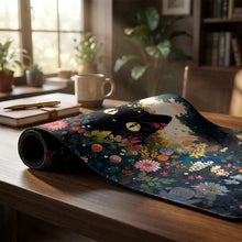 Tapis de souris xxl chat noir avec motif floral vibrant yeux dorés en silicone doux pour bureau
