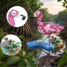 Jeu de construction flamant rose 287 pièces représentant un flamant rose en briques plastique avec base et feuillage