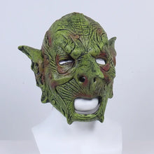 Masque de gobelin en latex halloween vert avec peau texturée et accents rouges autour des yeux taille unique pour déguisement carnaval adulte