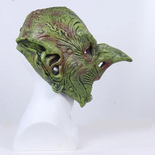 Masque de gobelin en latex halloween taille unique avec peau texturée verte et brune et long bec pointu pour déguisement carnaval adulte