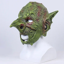 Masque de gobelin halloween en latex vert texturé avec oreilles pointues et museau proéminent taille unique pour déguisement carnaval
