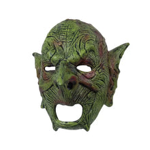 Masque de gobelin en latex halloween taille unique avec peau verte et rouge brun ondulée pour déguisement carnaval adulte