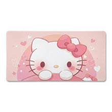 Tapis de souris grand format petit chat kawaii rose avec design hello kitty, cœurs et nœuds pour gaming