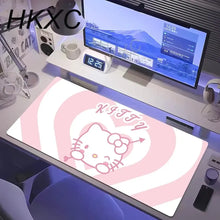 Tapis de souris grand format petit chat kawaii avec rayures roses et blanches et design cœur pour gaming