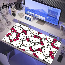 Tapis de souris grand format avec motif petit chat kawaii blanc et rouge en tissu durable