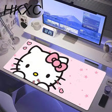 Tapis de souris grand format petit chat kawaii rose avec visage de chat blanc et motif d’étoiles