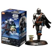 Figurines guerre star wars mandalorian grogu en armure argent et noir avec cape pour construction figurines guerre