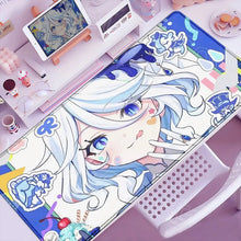 Tapis de souris xxl manga avec design anime bleu et blanc héroïne aquatique pour bureau et gaming