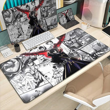 Tapis de souris xxl noir et blanc avec design bande dessinée et accents rouges aux cheveux verts héroïne