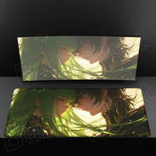 Tapis de souris xxl rectangulaire aux cheveux verts avec illustration anime de deux personnages sous un ciel ensoleillé