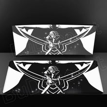 Tapis de souris xxl noir et blanc avec personnage stylisé aux cheveux verts et ailes dynamiques pour gamers