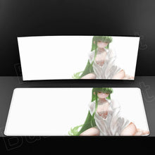 Tapis de souris xxl blanc avec illustration anime dheroine aux cheveux verts en chemise blanche