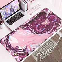 Tapis de souris xxl rose fantastique avec bords cousus et illustration anime personnage céleste aux motifs étoilés