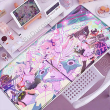 Tapis de souris xxl manga idoles urbaines rose et violet avec illustrations dynamiques et effets lumineux