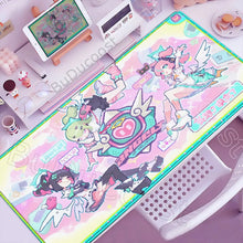 Tapis de souris xxl manga idoles urbaines pastel rose et teal à finition brillante pour gaming