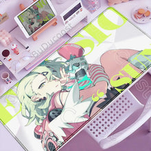 Tapis de souris xxl manga idoles urbaines avec illustration détaillée personnage vert et fond vert lime vif