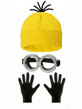 Bonnet jaune tricoté avec pompon en fil noir pour déguisement halloween jaune dans kit de déguisement halloween