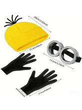 Bonnet en tricot jaune avec pompon en fil noir pour déguisement halloween jaune avec lunettes