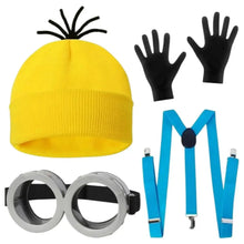 Bonnet en tricot jaune halloween avec pompon en fil noir pour déguisement halloween jaune complet