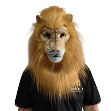 Masque de lion jaune en latex halloween pour adulte avec crinière réaliste et détails texturés pour déguisement carnaval