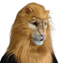 Masque de lion jaune en latex halloween pour adulte avec visage réaliste et crinière texturée pour déguisement carnaval
