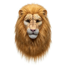 Masque de lion jaune en latex halloween pour adulte avec fourrure réaliste et nez rose pour déguisement carnaval