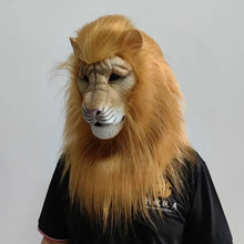 Masque de lion en latex halloween adulte avec crinière réaliste et visage texturé pour déguisement carnaval lion jaune