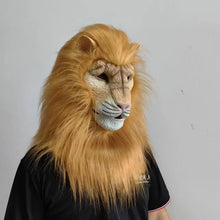 Masque de lion jaune en latex halloween pour adulte avec crinière réaliste et traits texturés pour déguisement carnaval