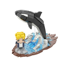 Figurine construction orque jeu de 758 pièces en briques plastiques noir et blanc sautant au-dessus de l’océan monde marin