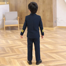 Déguisement pilote enfant bleu marine avec épaulettes dorées manches code longueur uniforme enfant