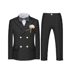 Veste costume double boutonnage noir avec boutons argentés et noeud papillon assorti pour pilote enfant bleu marine