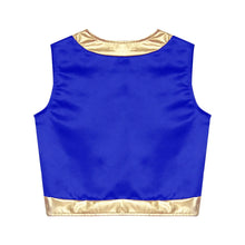 Déguisement de prince oriental enfant avec gilet crop top en satin bleu roi orné de détails dorés