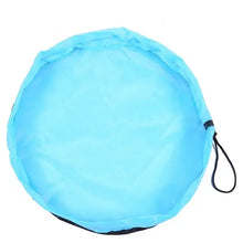 Tapis sac de rangement pour jouets 150 cm en tissu bleu clair rond et pliable avec fermeture cordon noir variante disponible
