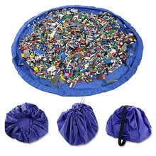 Tapis sac de rangement bleu circulaire de 150 cm avec brique lego colorée, compactable pour portabilité variante disponible