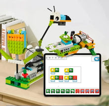 Kit de robotique programmable maker 2.0 avec 280 briques vertes, blanches, bleues et orange avec composants électroniques et connexion bluetooth low energy
