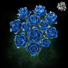 Jeu de construction bouquet de roses bleues artificielles brillantes avec tiges vertes pour fleurs décoratives