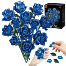 Jeu de construction rose bleue avec roses bleues brillantes en plastique assemblées en bouquet décoratif