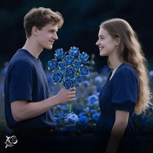 Jeu de construction bouquet de roses bleues vibrantes avec pétales brillants et tiges vertes fleurs décoratives