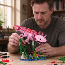 Salamandre rose en lego translucide avec 319 pièces détaillant les nageoires et branchies pour construction salamandre rose