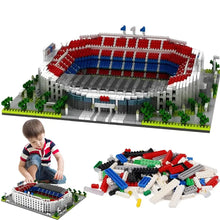 Modèle terminé jeu de construction stade de football 3500 pièces avec sièges rouges bleus blancs et verdure détaillée
