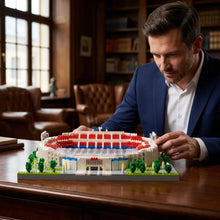 Modèle terminé d’une construction stade en lego avec sièges rouge blanc bleu notice d’assemblage incluse 3500 pièces