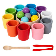 Jeu de tri des couleurs montessori en bois avec gobelets colorés, balles, cuillère et pinces rouges idéal magasins de jouets