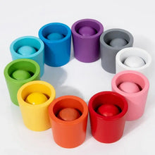 Jeu de tri des couleurs montessori en bois avec gobelets empilables arc-en-ciel lisses et sphères assorties, magasins de jouets
