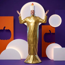 Déguisement service thé disney en forme de bougie dorée brillante avec une flamme pour fête et thé disney