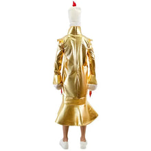 Costume métallique doré de poulet avec tête blanche et crête rouge pour déguisement service à thé thé disney