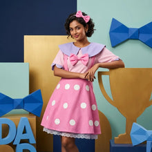 Déguisement mascotte mickey robe rose à pois avec col lavande et dentelle pour costume complet mascotte mickey