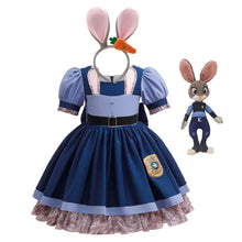 Déguisement pat patrouille robe fille bleu et bleu clair avec serre-tête oreilles roses et peluche assortie