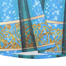 Jupe plissée bleue et or scintillante avec étoiles et motifs dorés au bas pour déguisement princesse brave rebelle