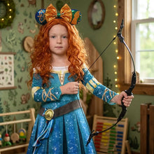 Déguisement princesse brave rebelle robe bleu et or étoilée avec bandeau assorti pour enfant
